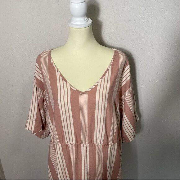 Girl With Curves Linen Blend Striped Casual Beachy Midi Dress Women's Size 1XP - Picture 9 of 16